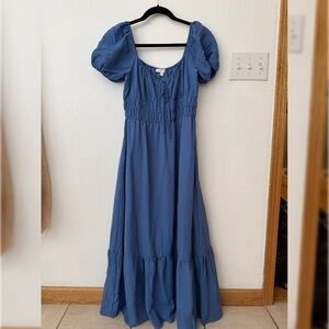 Chic Blue Puff Sleeve Maxi Dress